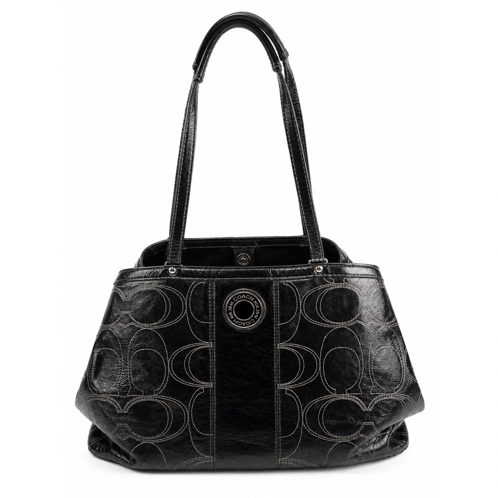 Coach Vintage Y2K Black Patent Leather Signature C Kisslock Shoulder Bag Purse